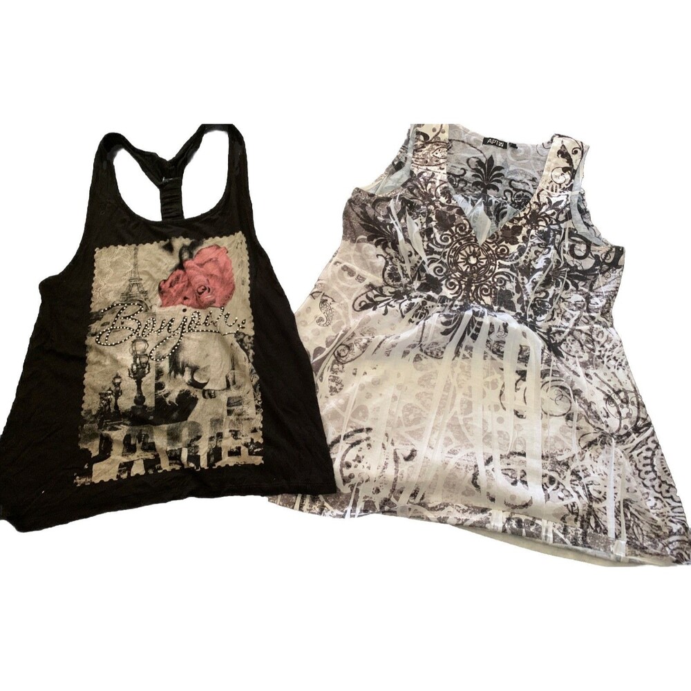Apt 9 Womens Y2K Lot Small Sleeveless Top Blouse Black Paisley Embellished